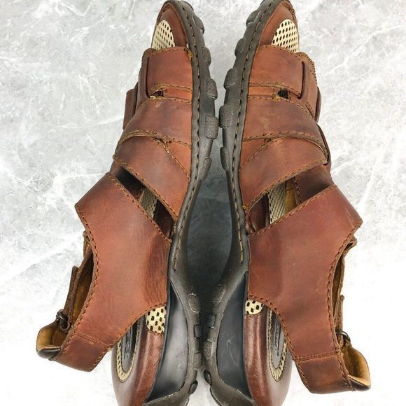Born Mens Size 12 Fisherman Sandals Brown Leather Hook & Loop Open‎ Toe Sandals - Picture 6 of 11